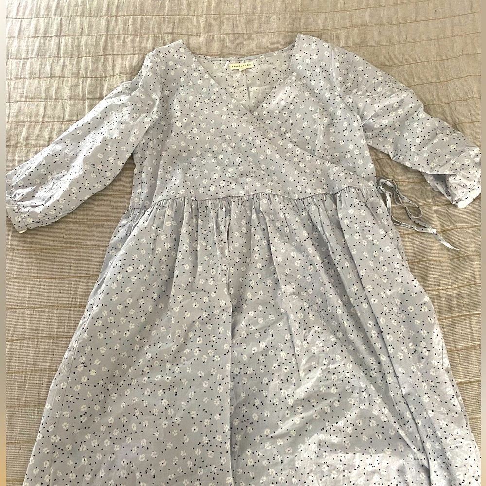 Tradlands Nico Faux Wrap Dress in Grey Floral.